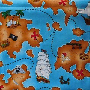 2/$12 Fabric 1 Yard Nautical Pirate Treasure Map Fabric Hi-Fashion Cotton 44 W